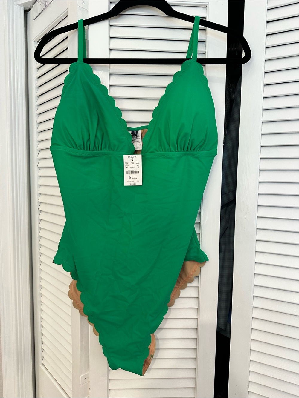J Crew Green Scallop-Edge One-Piece Swimsuit